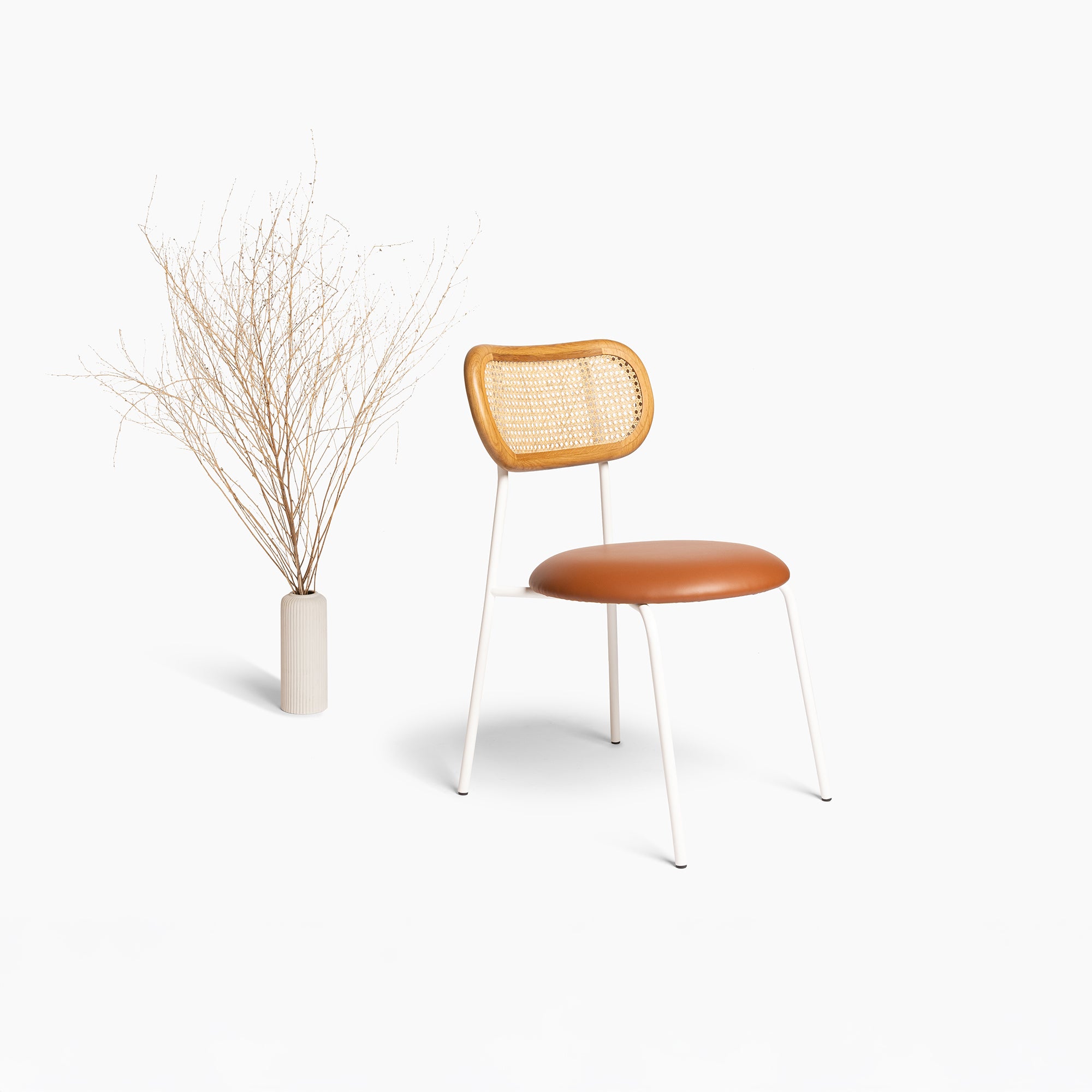 Ken Chair - Sand Beige/Natural Oak/Tan Leatherite