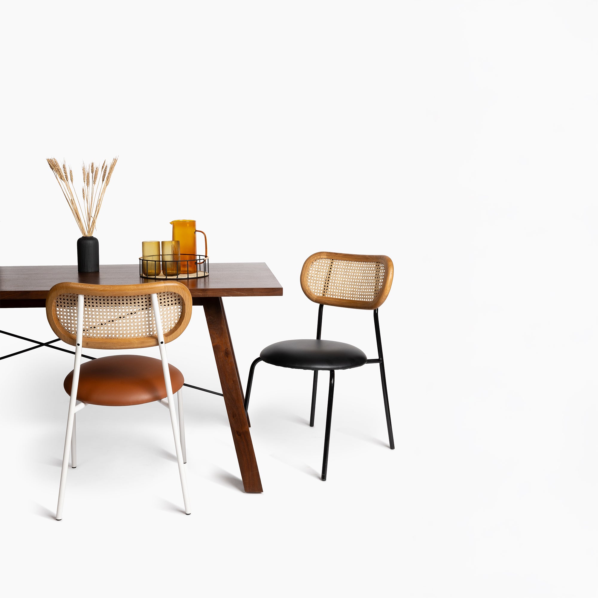 Ken Chair - Sand Beige/Natural Oak/Tan Leatherite