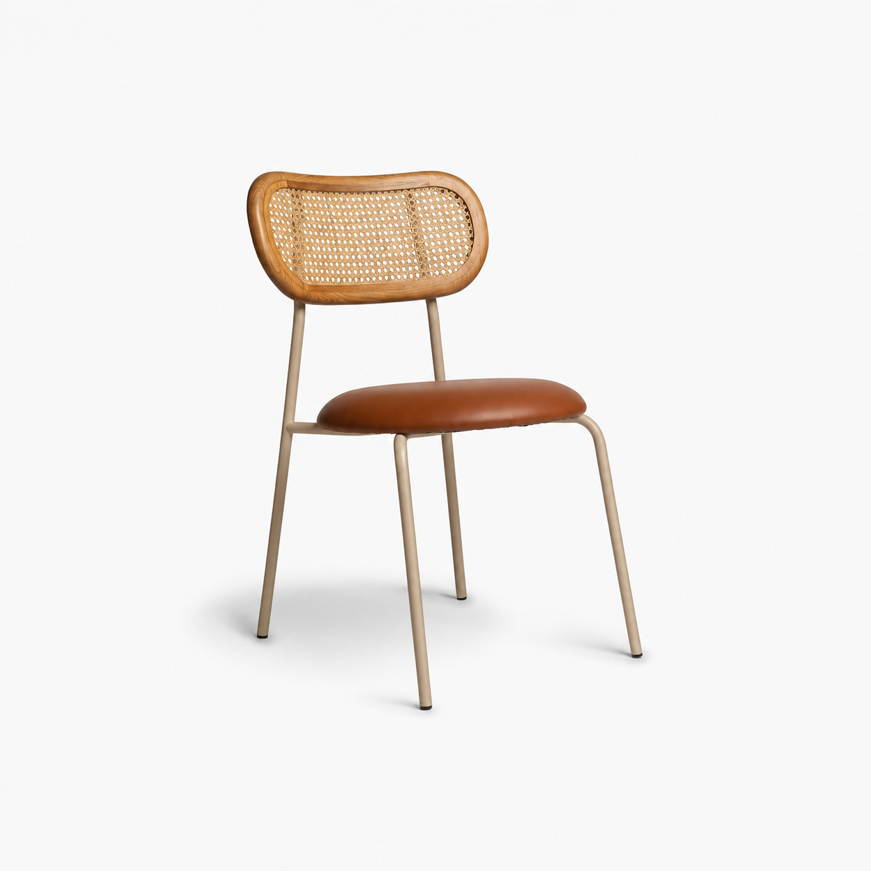Ken Chair - Sand Beige/Natural Oak/Tan Leatherite
