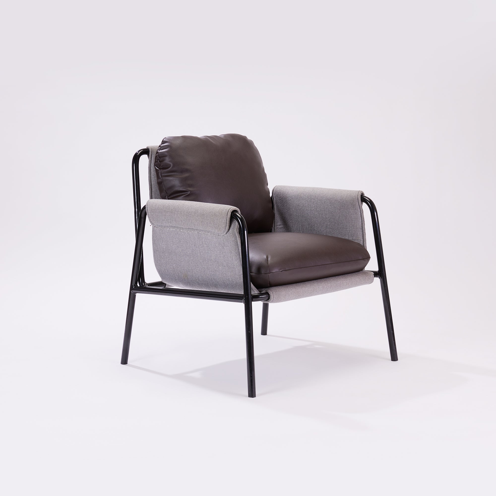 Blend Chair - Black Gloss Metal / Silica Grey Fabric / Cocoa Brown Leatherette
