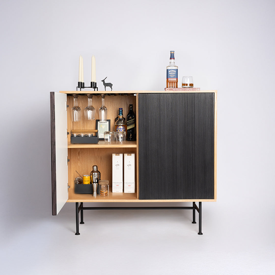 Vault Home Bar - Natural Oak / Black Stained Doors / Space Black