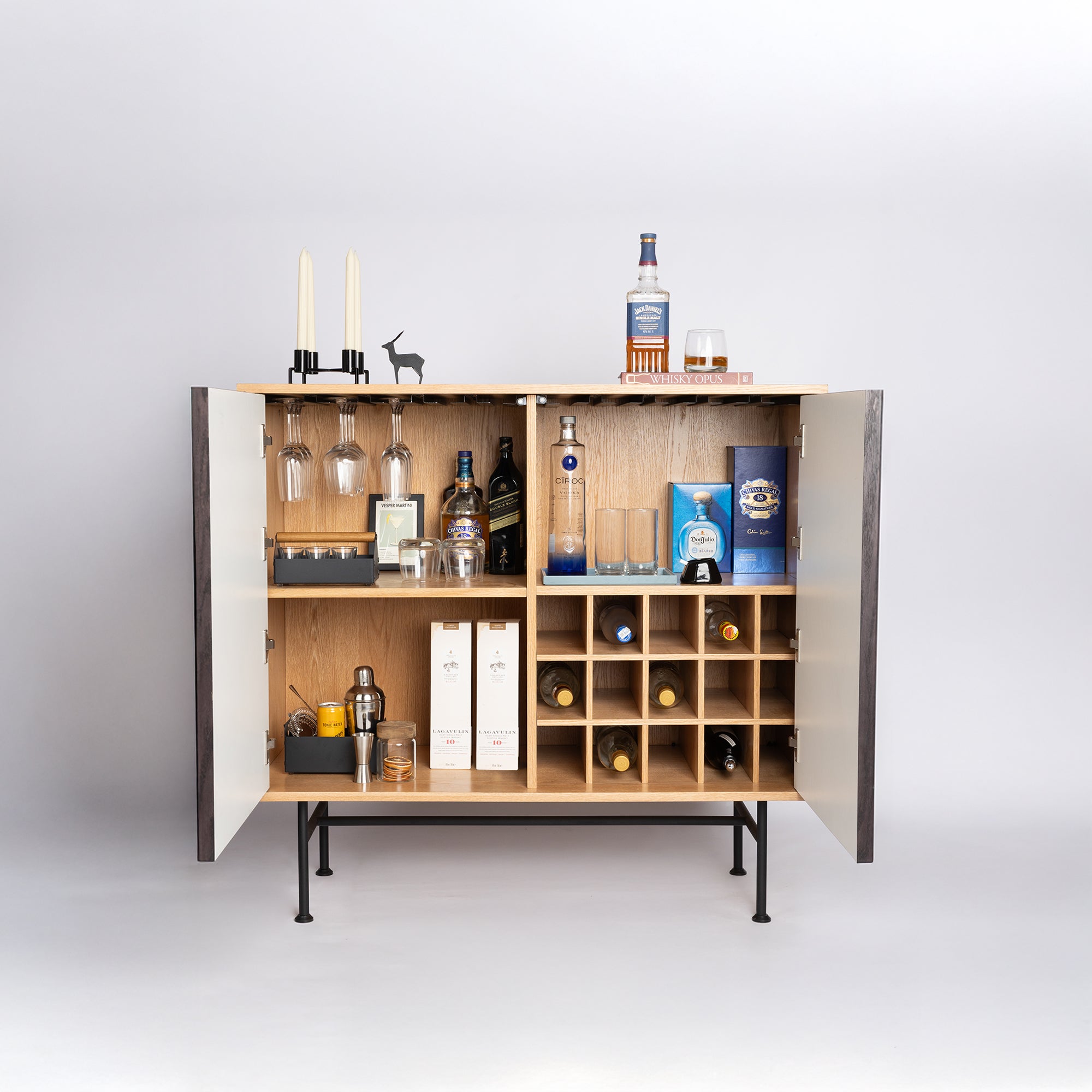 Vault Home Bar - Natural Oak / Black Stained Doors / Space Black