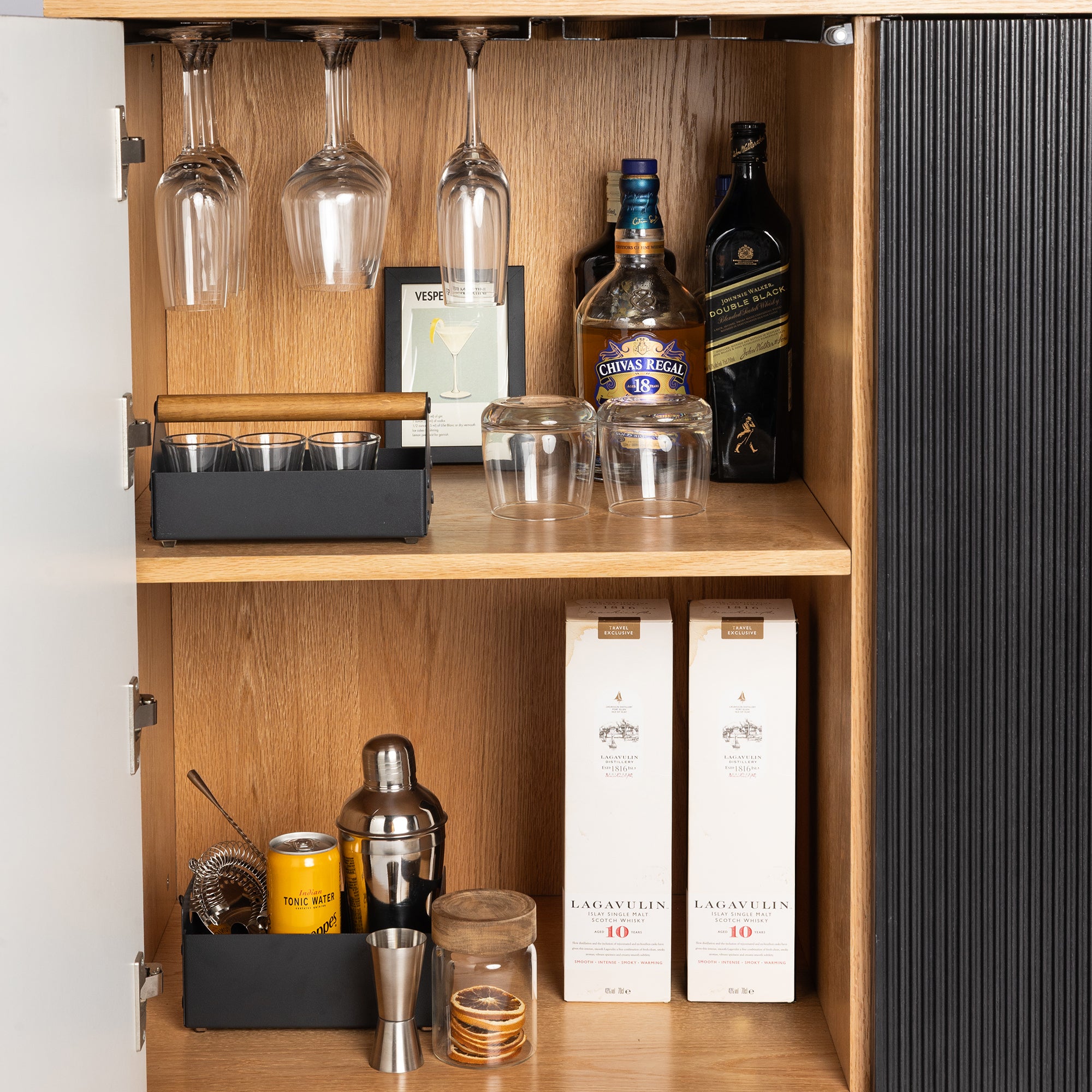 Vault Home Bar - Natural Oak / Black Stained Doors / Space Black