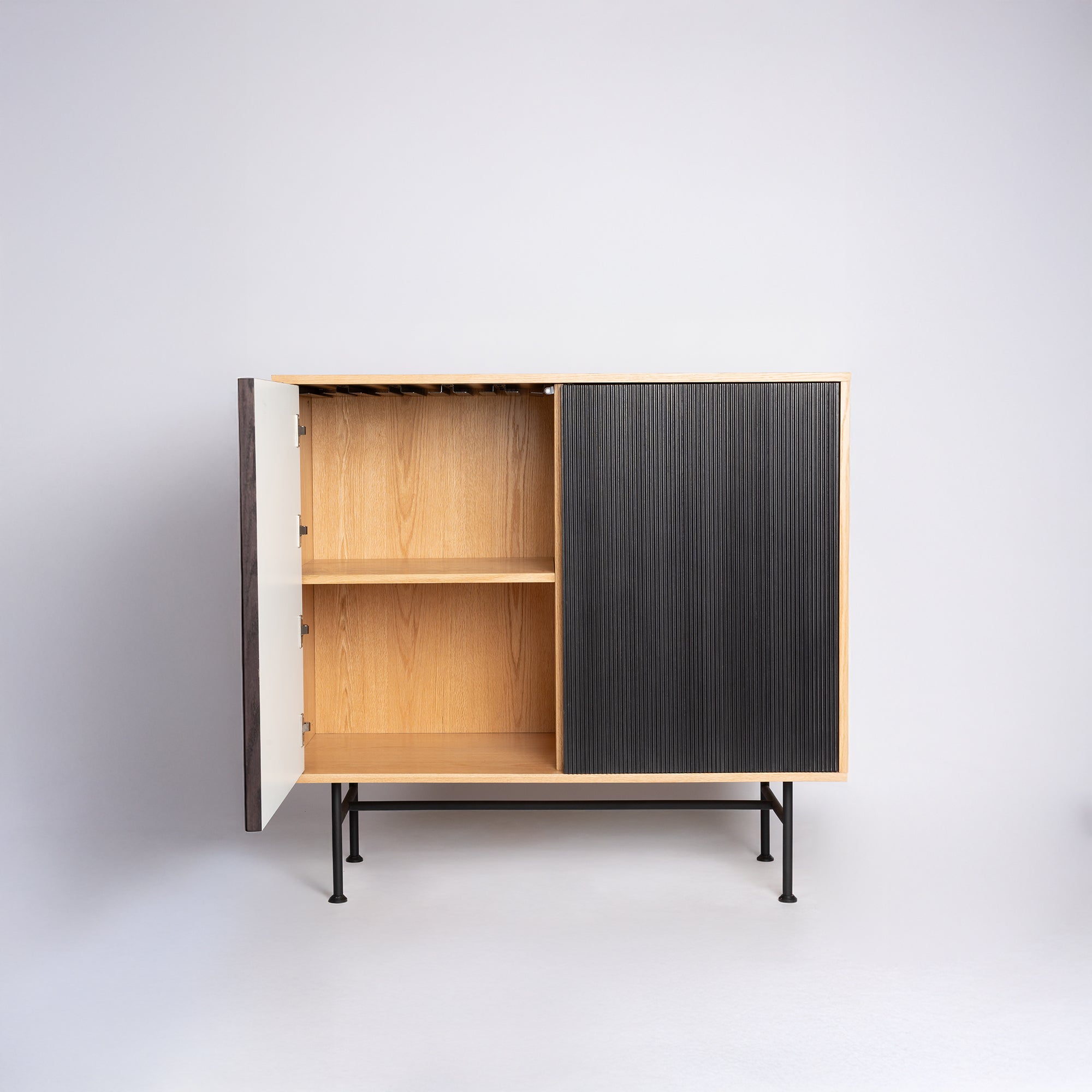 Vault Home Bar - Natural Oak / Black Stained Doors / Space Black