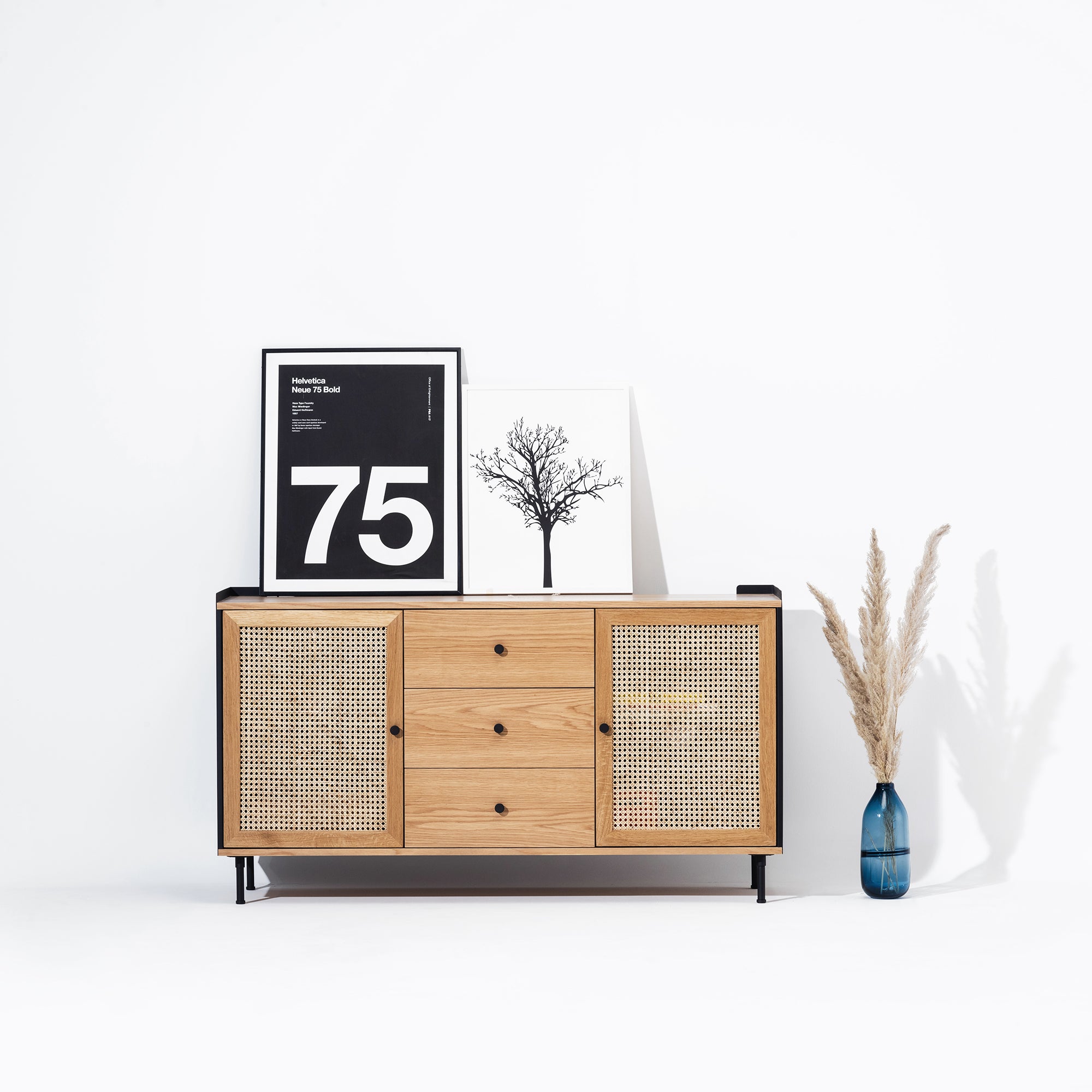 Wrap Wicker Drawer Console - Natural Oakwood / Space Black