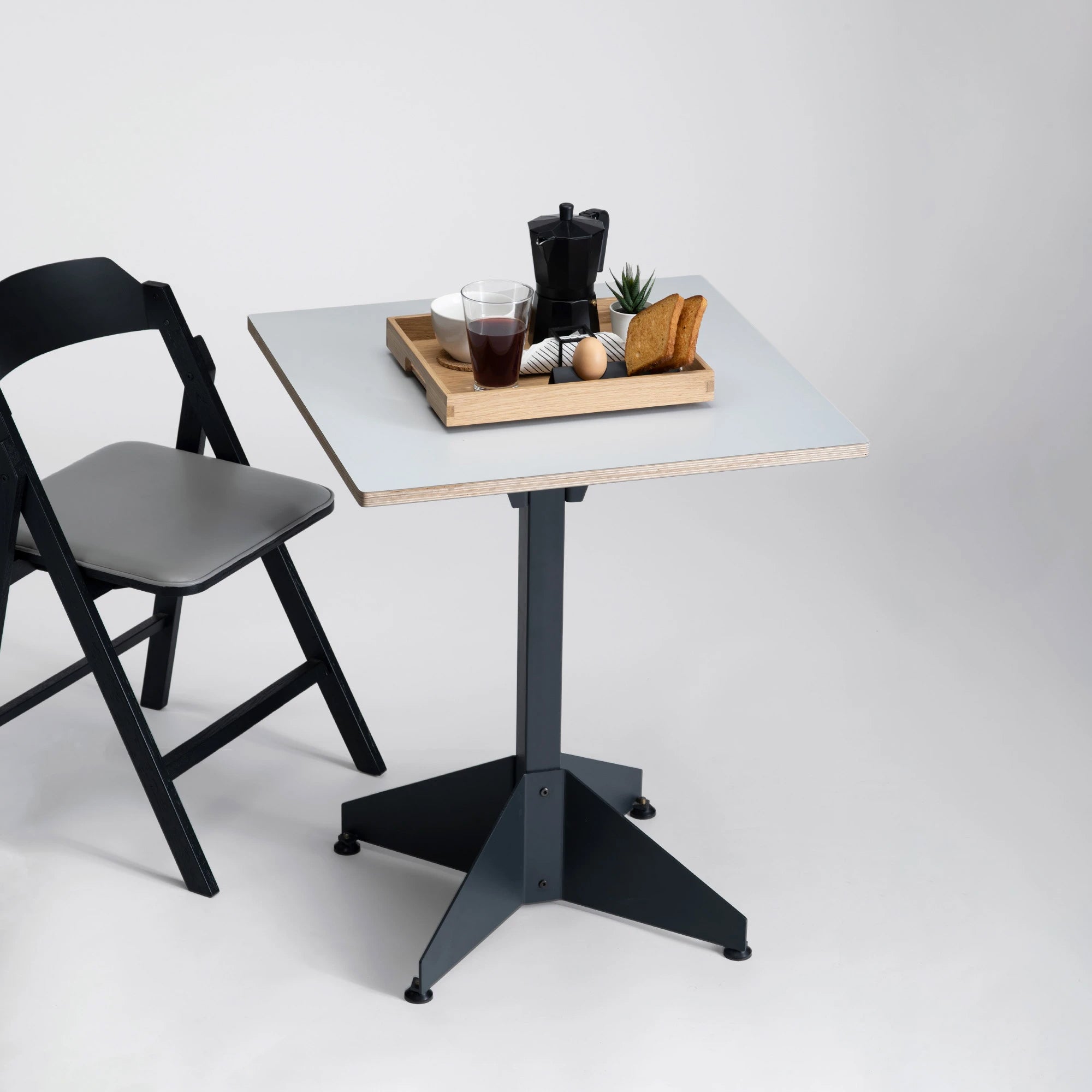 Slick Cafe Table - White Oak Veneer Top/Space Black