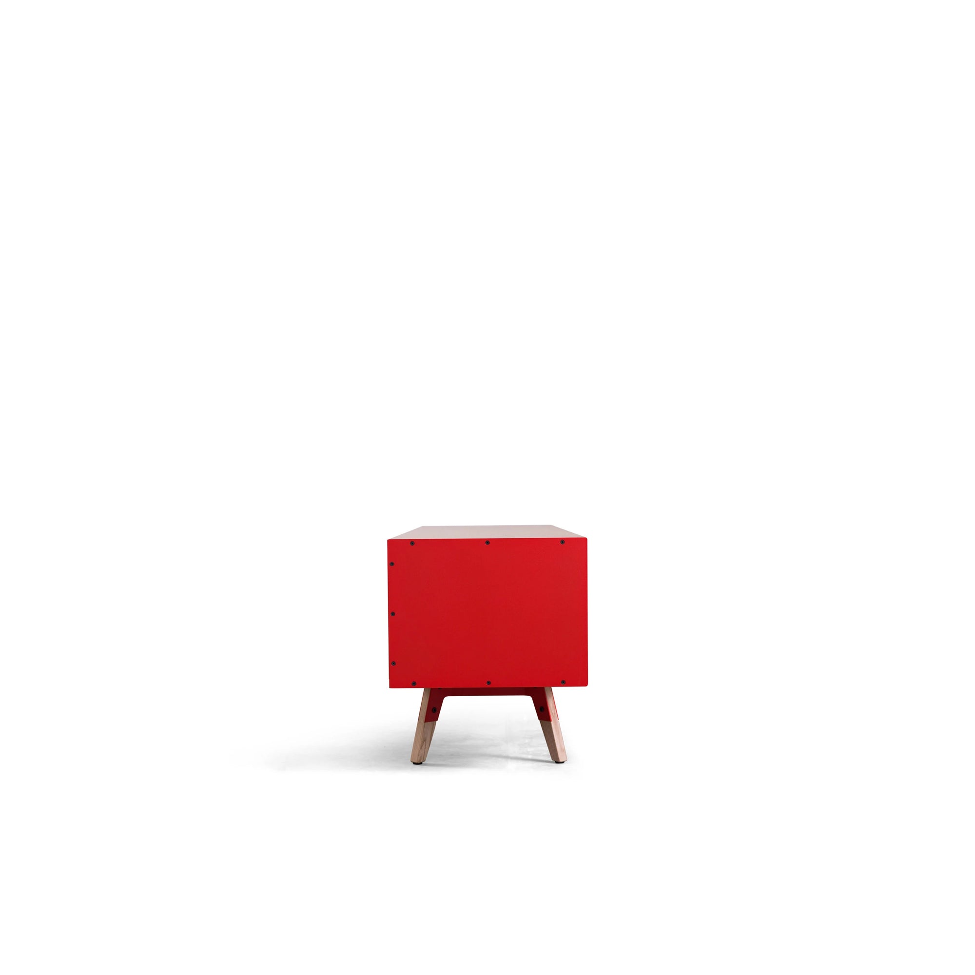 Neo Television Console Table - Natural Oak Veneer / Vermillion Red