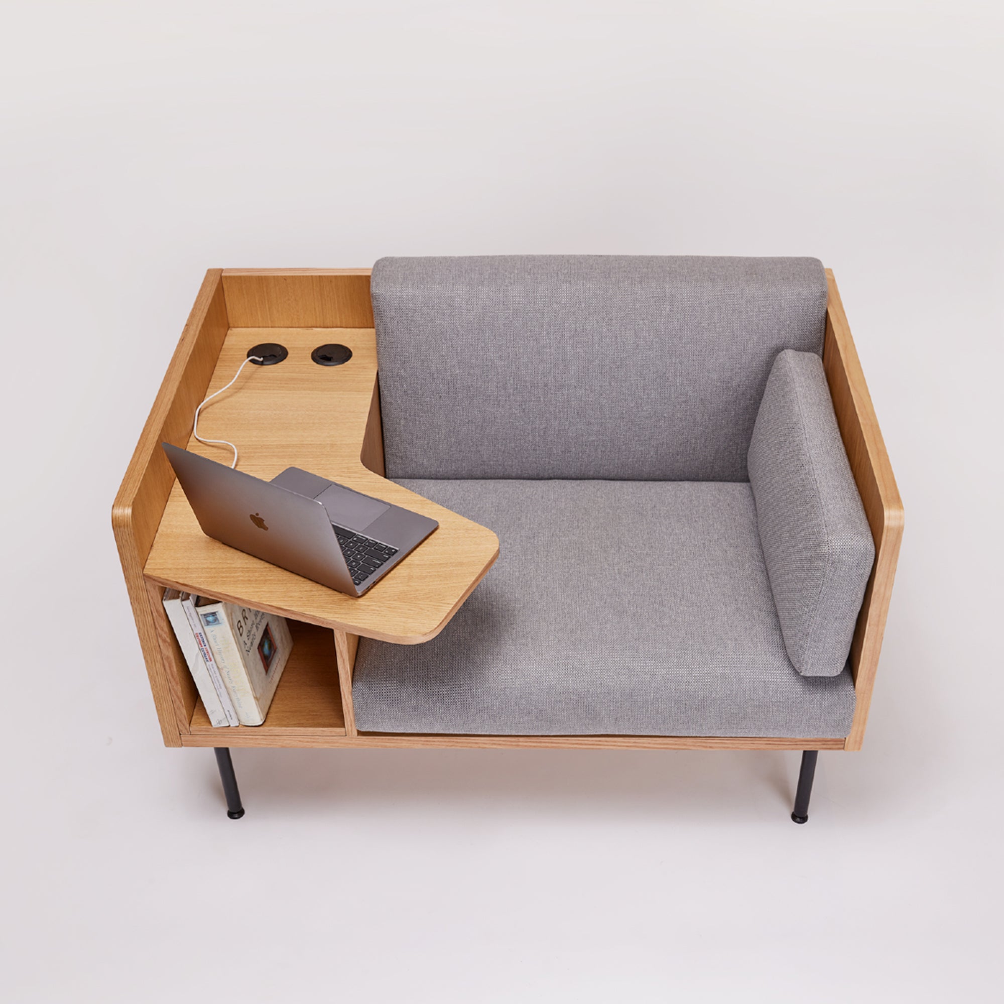 Layer Work Lounger - White Oak Veneer / Silica Grey Fabric