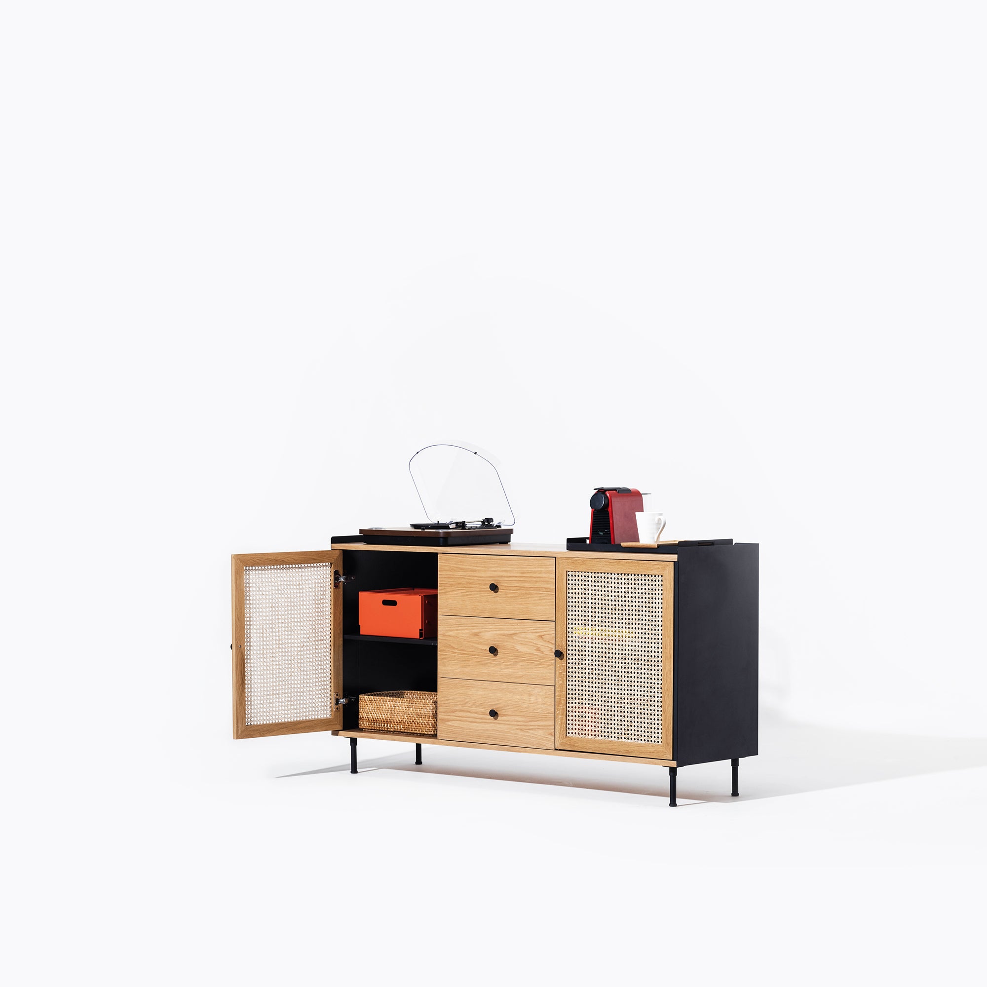 Wrap Wicker Drawer Console - Natural Oakwood / Space Black