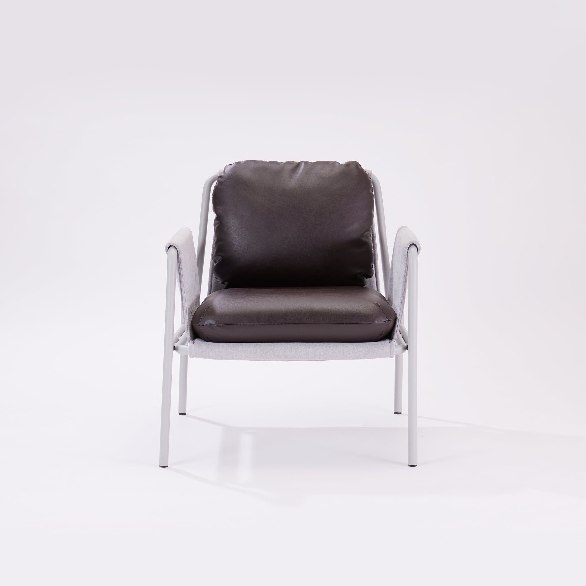 Blend Chair - Black Gloss Metal / Silica Grey Fabric / Cocoa Brown Leatherette