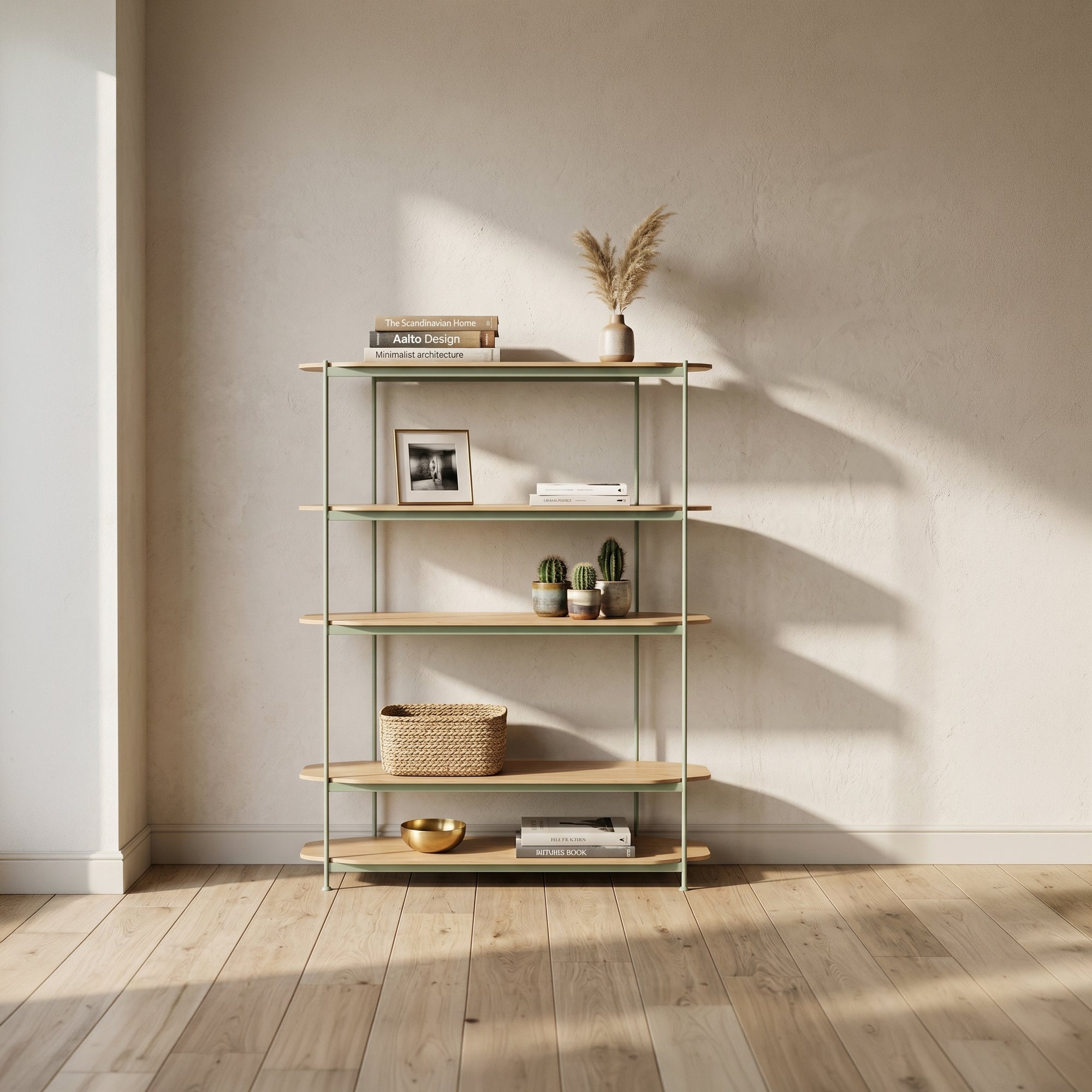 Native Shelf 1.6 Tall - White Oak Veneer / Reed Green