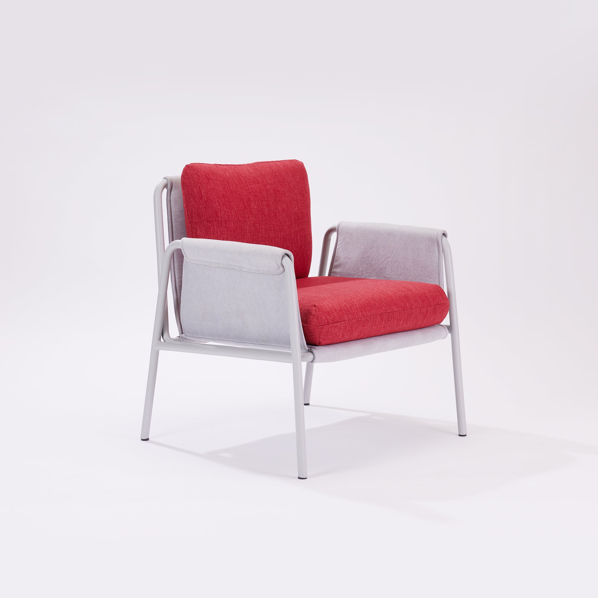 Blend Chair - Warm Grey Metal / Prague Ice / Red Fabric