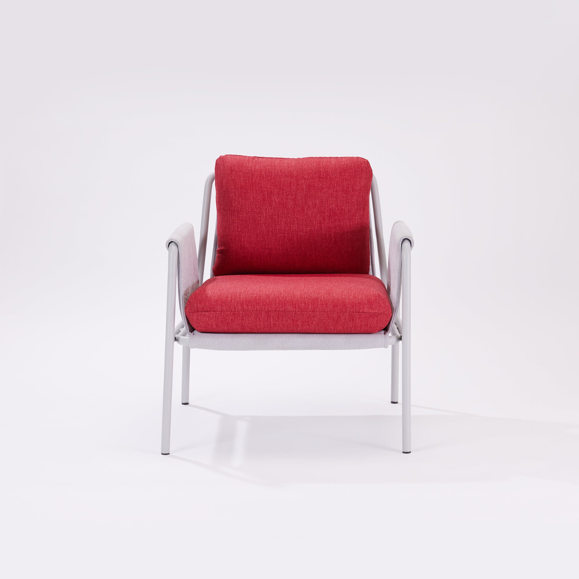 Blend Chair - Warm Grey Metal / Prague Ice / Red Fabric