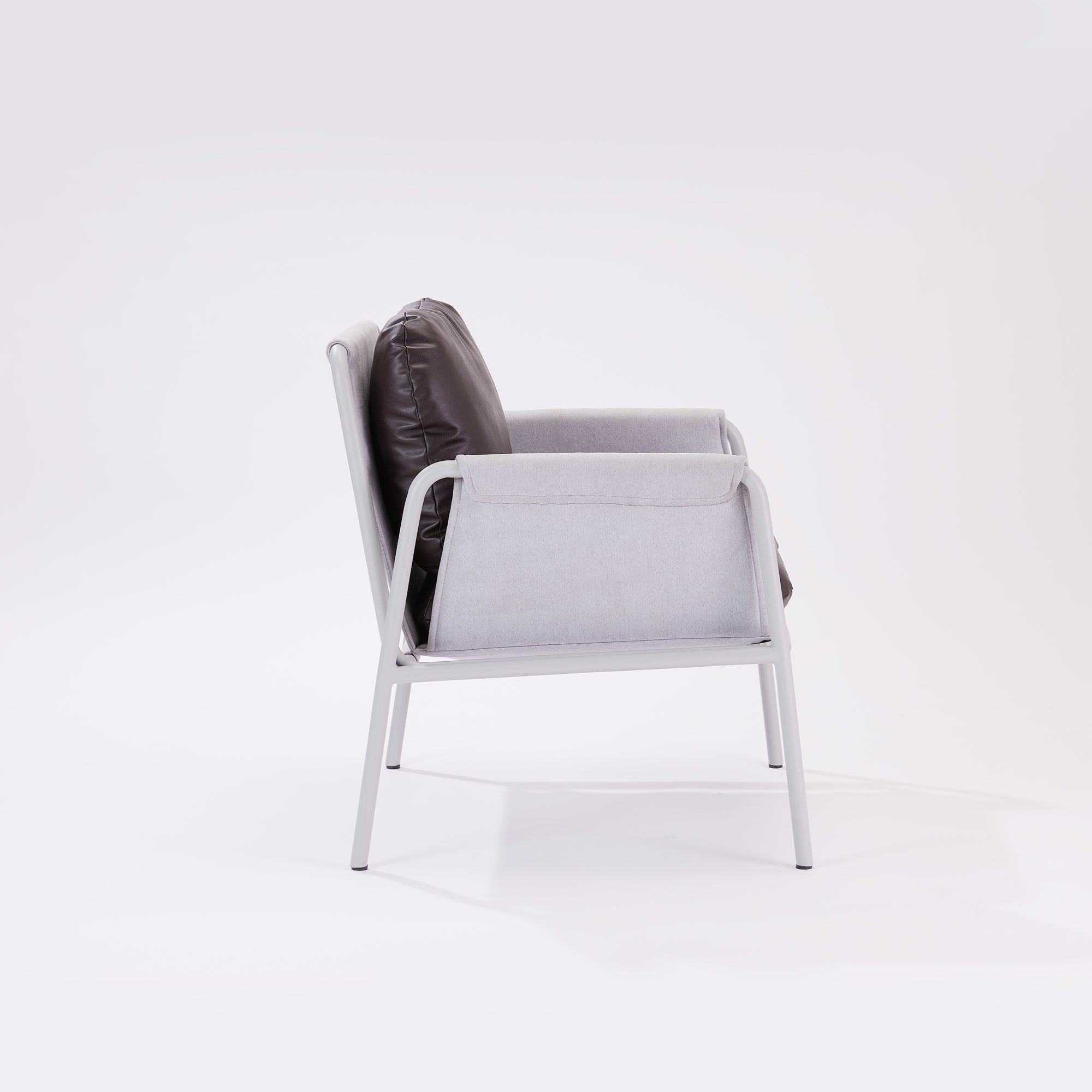 Blend Chair - Black Gloss Metal / Silica Grey Fabric / Cocoa Brown Leatherette
