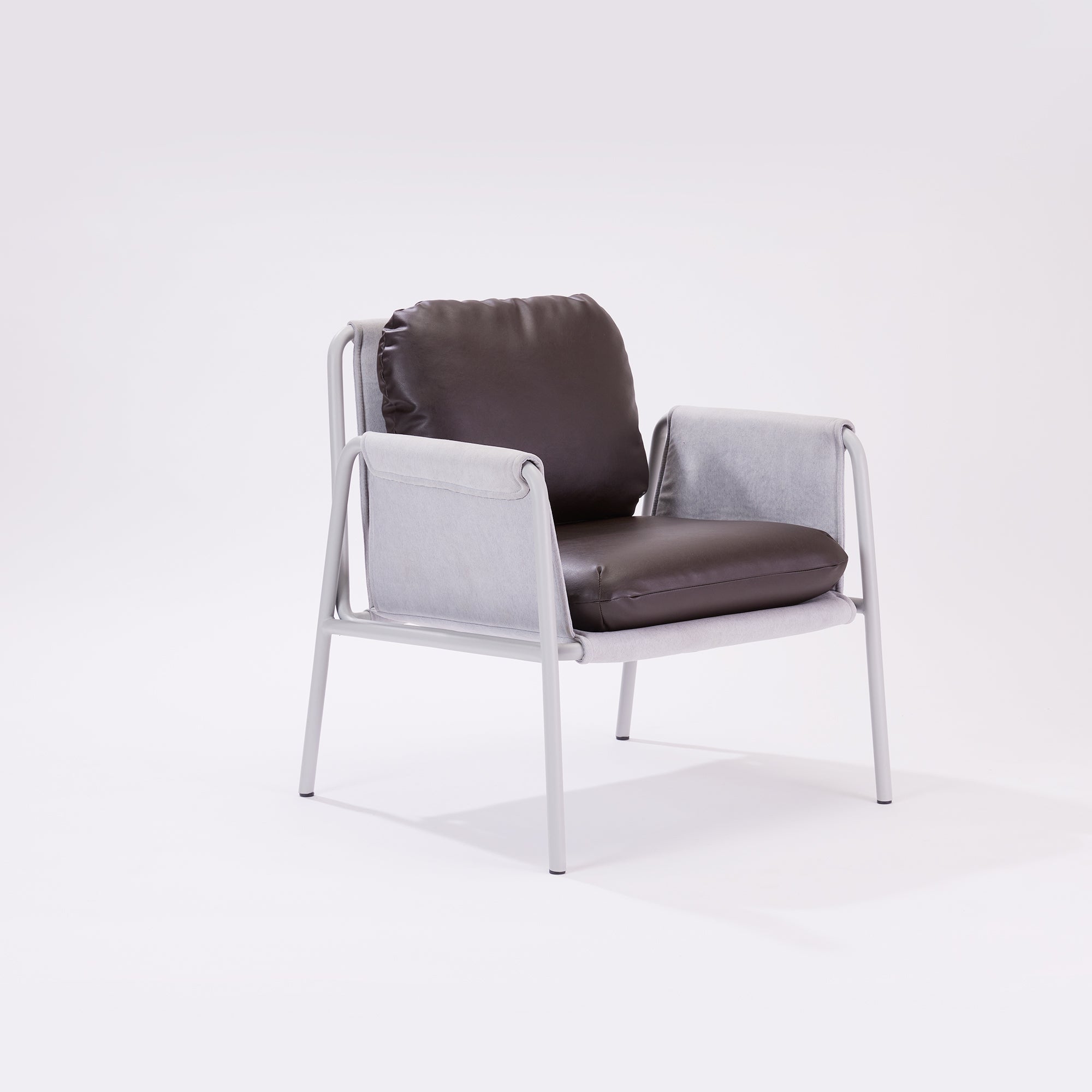 Blend Chair - Black Gloss Metal / Silica Grey Fabric / Cocoa Brown Leatherette