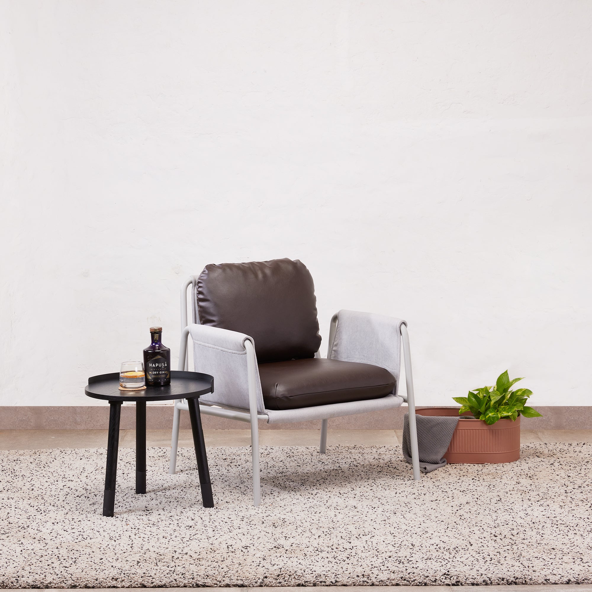 Blend Chair - Black Gloss Metal / Silica Grey Fabric / Cocoa Brown Leatherette