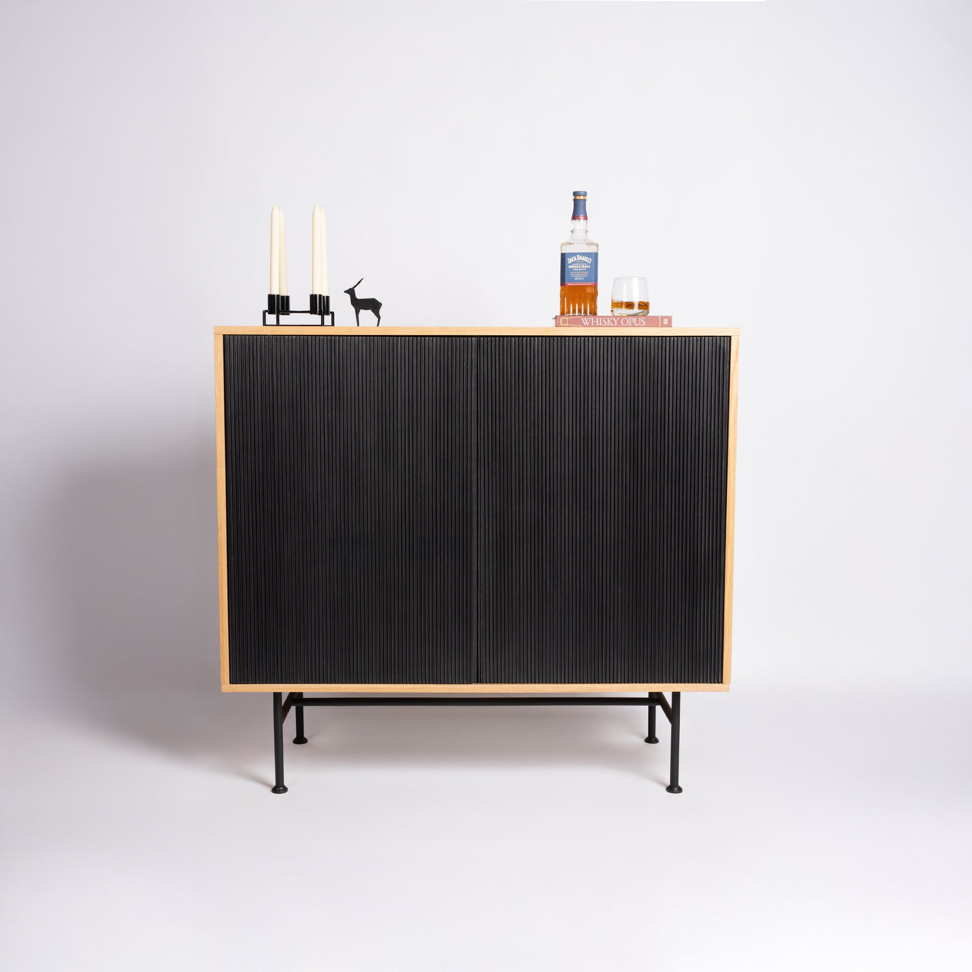 Vault Home Bar - Natural Oak / Black Stained Doors / Space Black